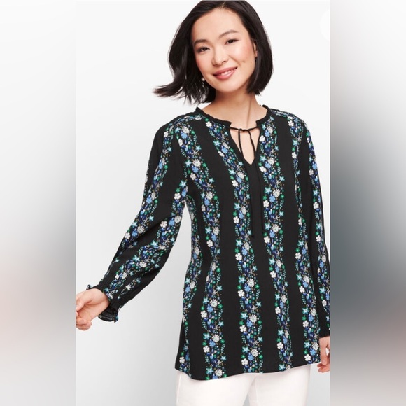 Talbots|Floral Tie Neck Smocked Blouse, Size 2X, Petite ••• Boho - Picture 1 of 11